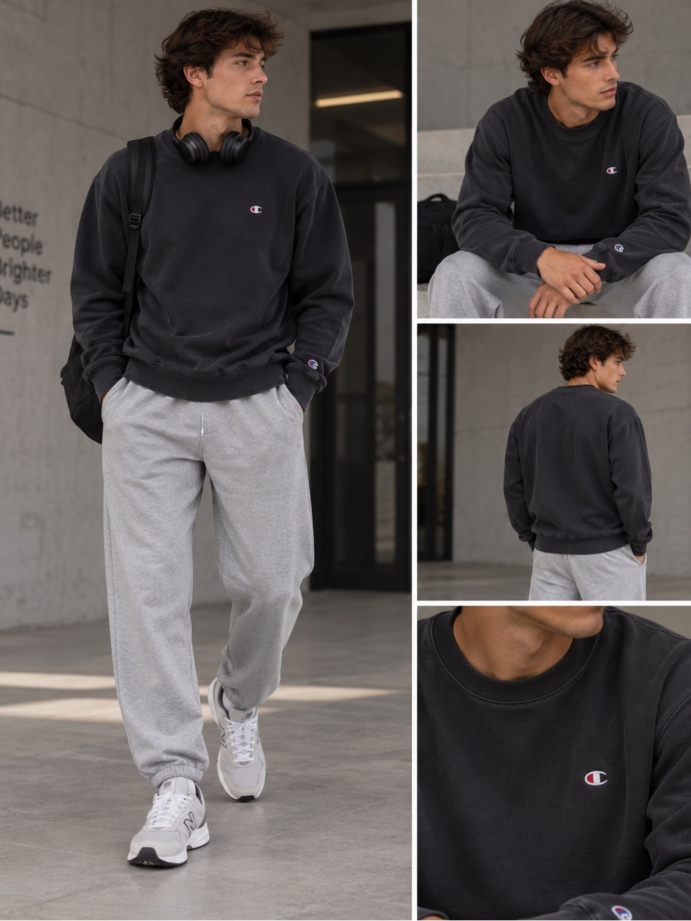 Champion Reverse Weave Black Crewneck Sweatshirt (Size XL)